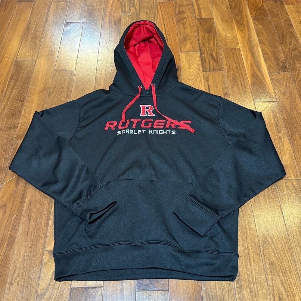 Rutgers Scarlet Knights Hoodie Mens L Black Red Pullover Embroidered NCAA